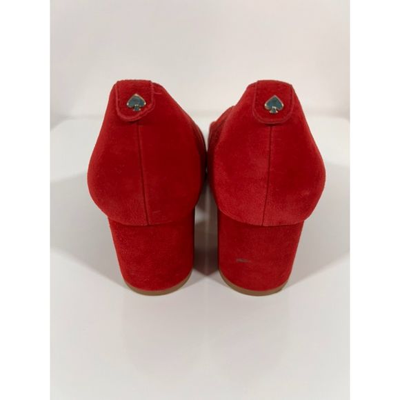 Kate Spade Red Suede Mindie Scalloped Block Heel Pumps Women's Size 8M - Picture 7 of 11